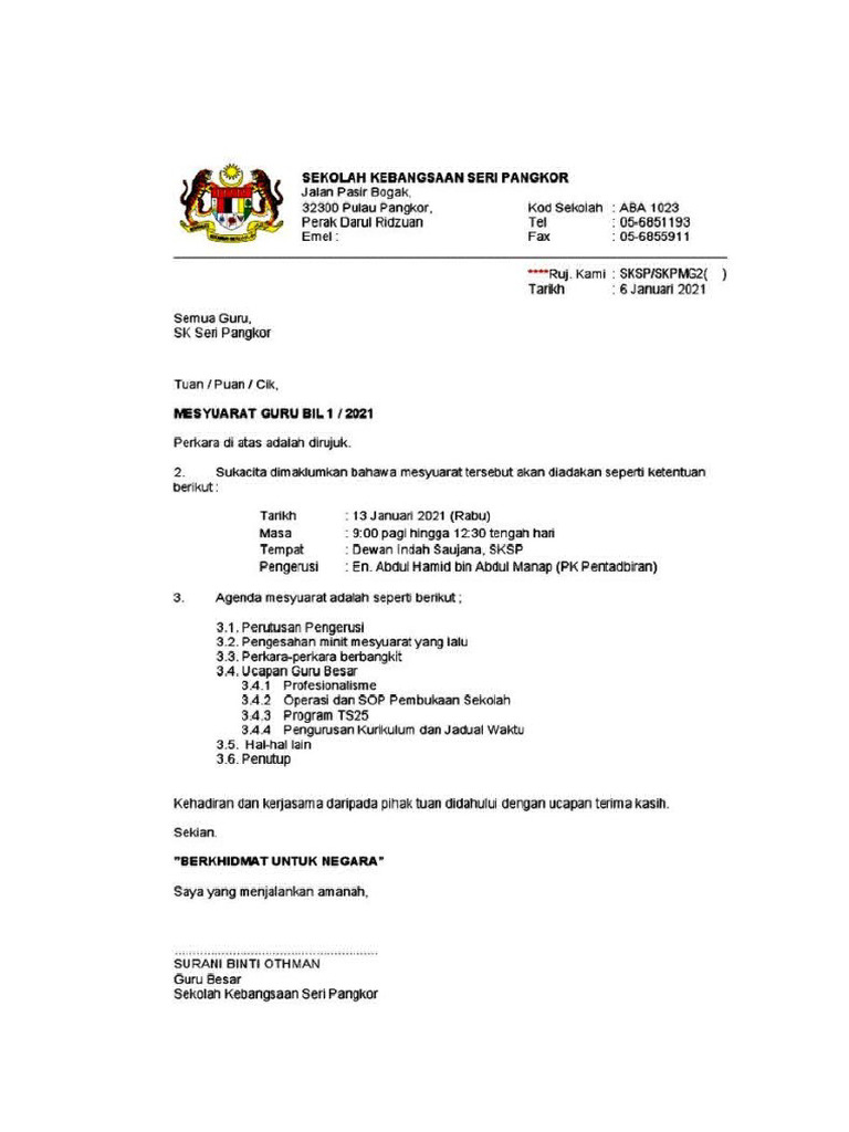 Contoh Surat Panggilan Mesyuarat | PDF