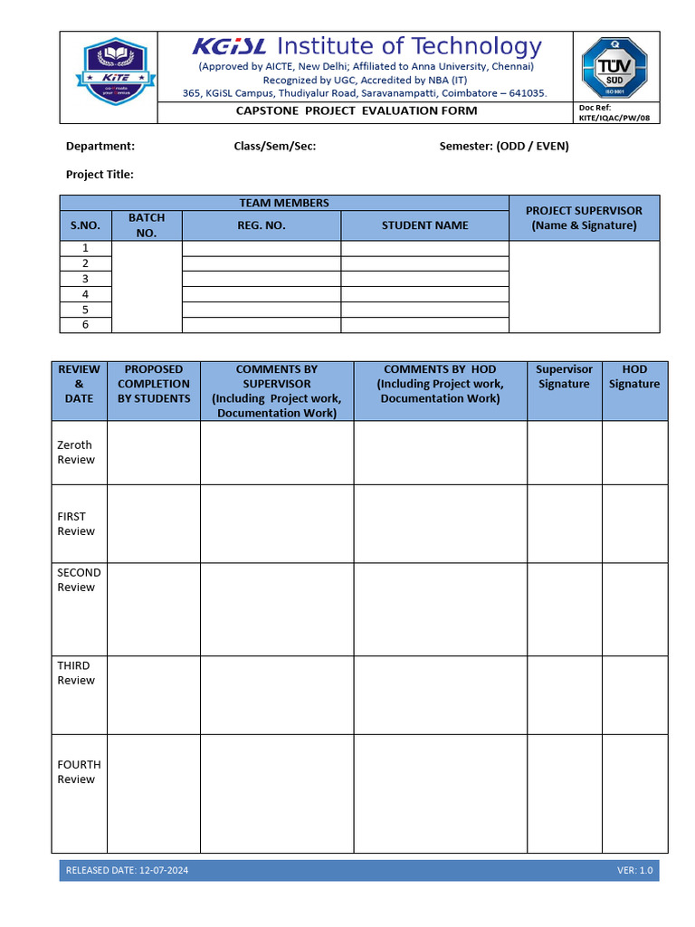 8) Project Evaluation Form | PDF | Educational Stages | Delhi