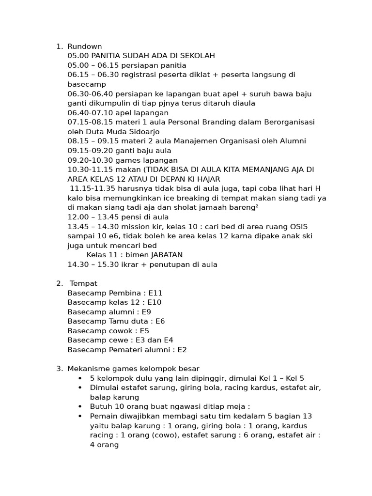 Rundown Acara Diklat dan Pensi 2023 | PDF