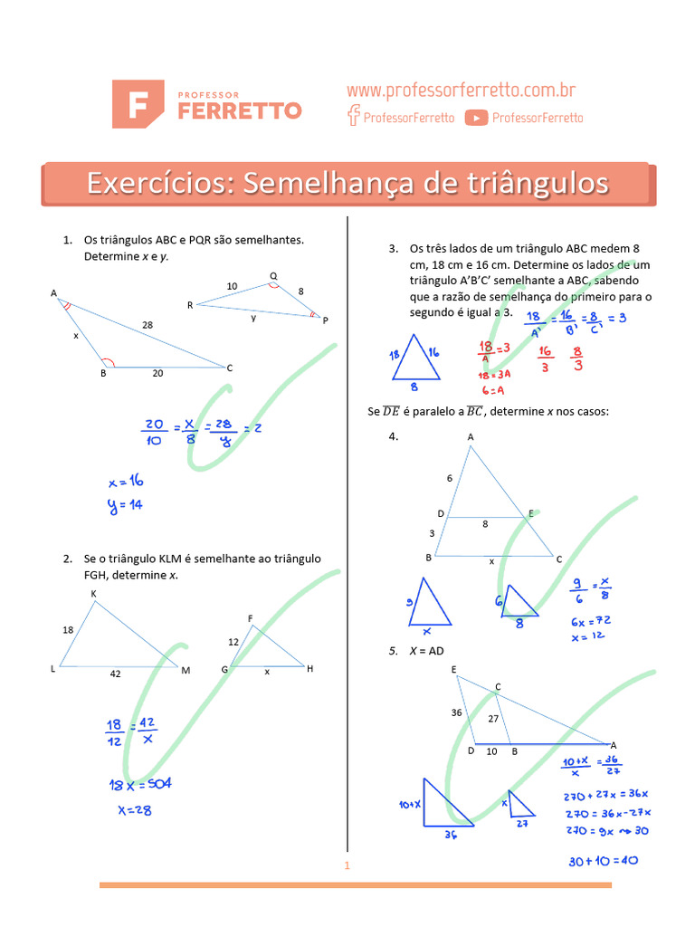 Semelhança de triângulos-exercícios | PDF | Triângulo | Geometria do ...