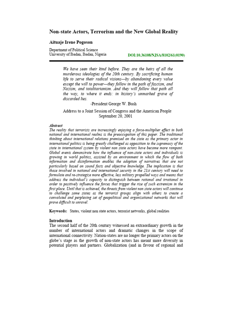 Non State Actors Terrorism And The New G Pdf Jihadism Islamic