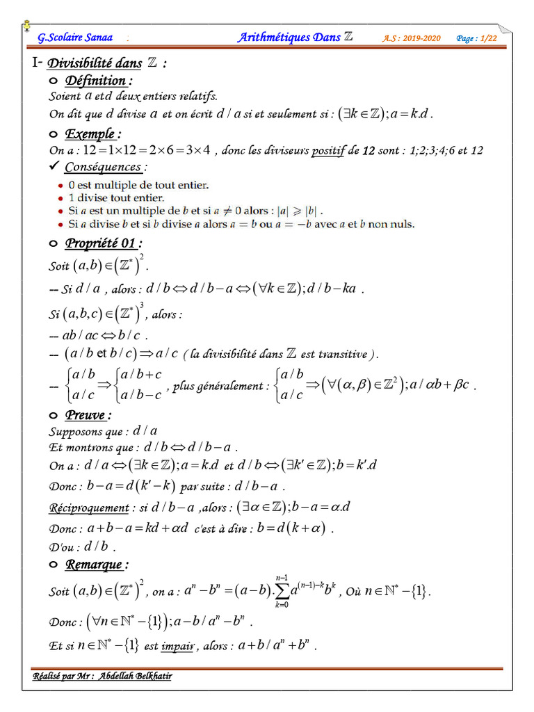 Divisibilité et Arithmétique en Maths | PDF | Nombre premier | Entier ...
