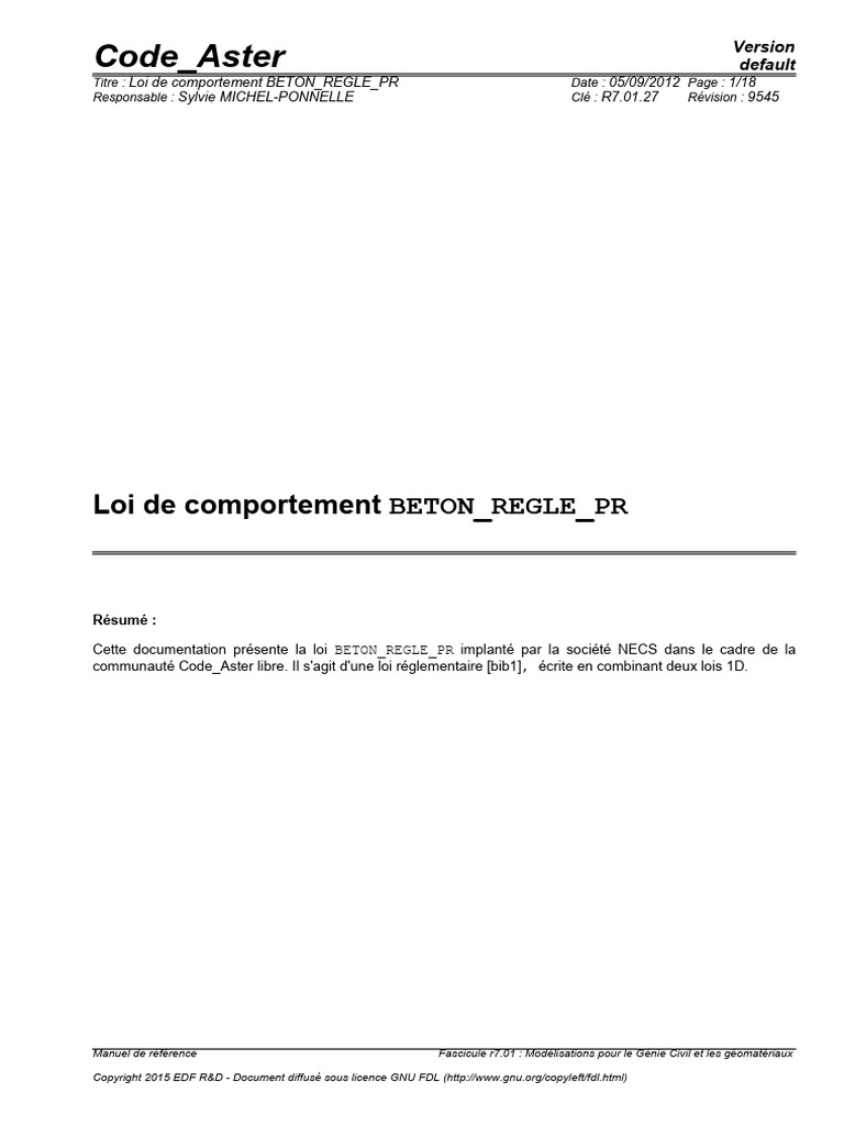Code - Aster: Loi de Comportement | PDF | Béton | Résistance des matériaux