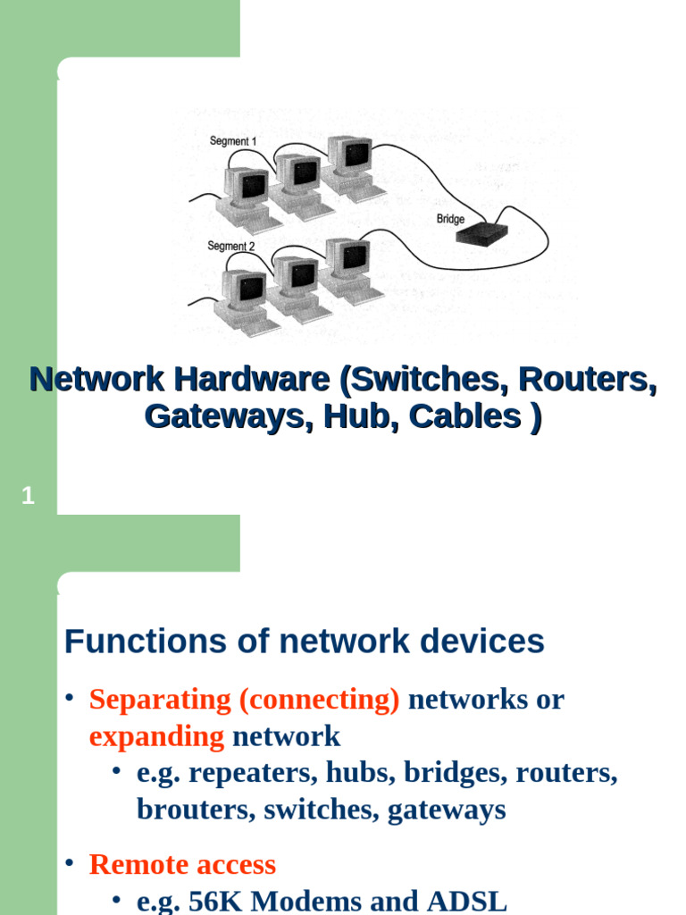 Network Hardware (Switches, Routers, Gateways, Hub, Cables) | PDF ...