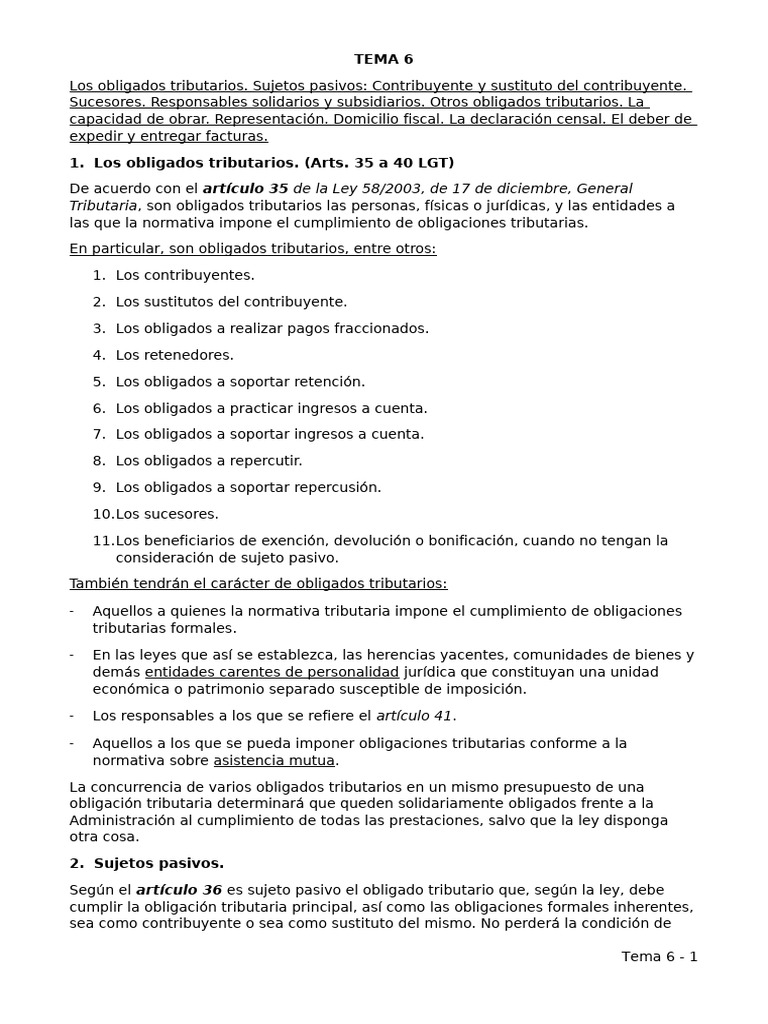 Obligados Tributarios y Sujetos Pasivos | PDF | Pagos | Factura