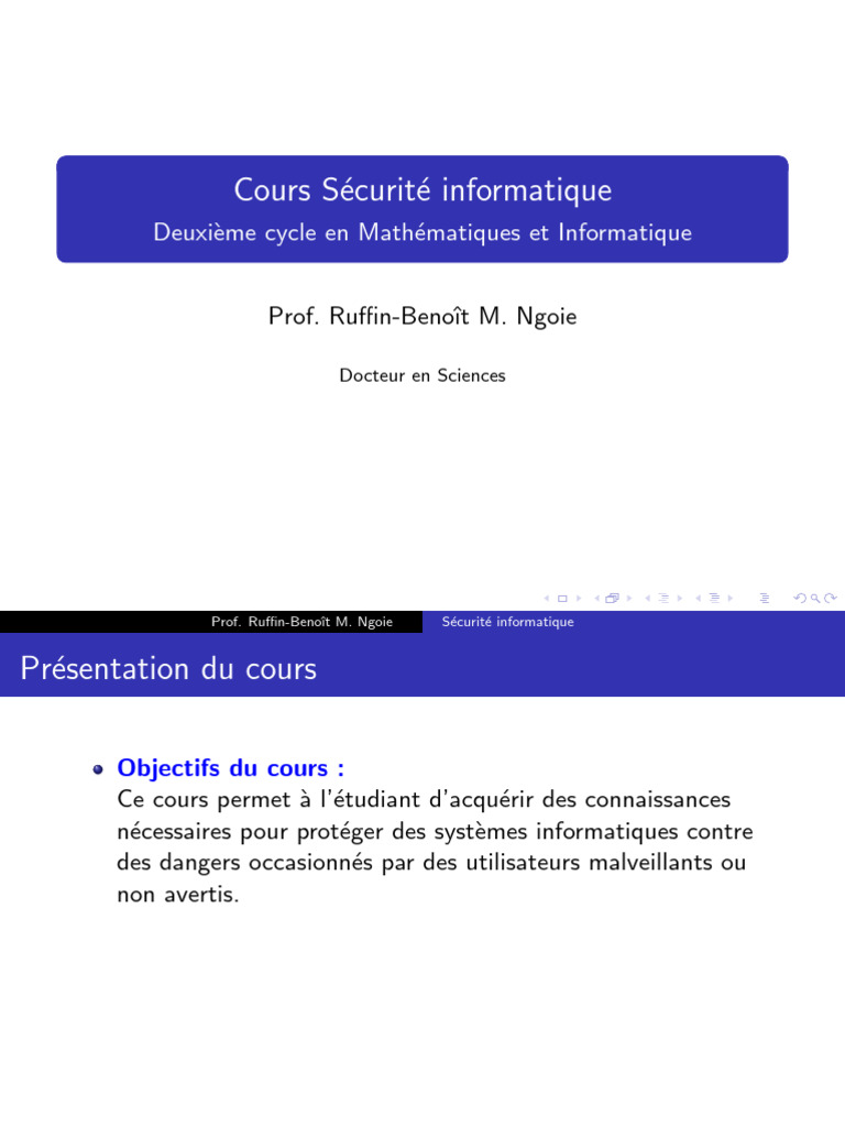 Cours de Sécurité Informatique | PDF | Cryptanalyse | Théorie de la ...