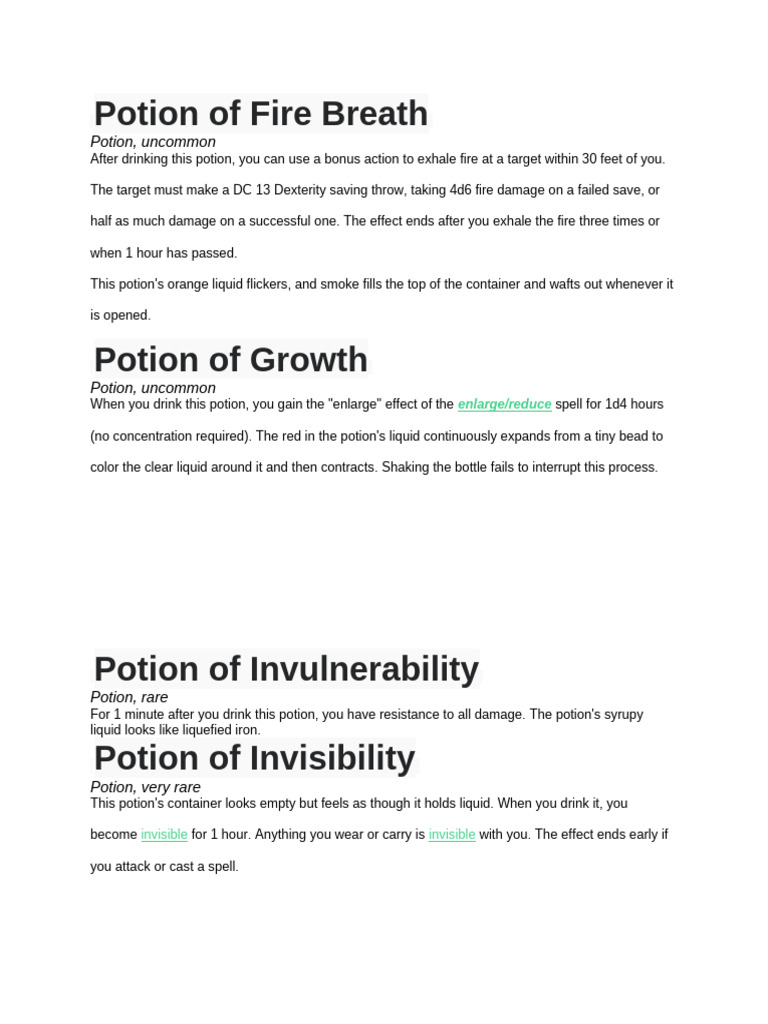 D&D Potion Effects Overview | PDF