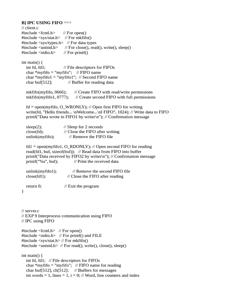 IPC with FIFO Example in C | PDF | Computer Data | Computer Science