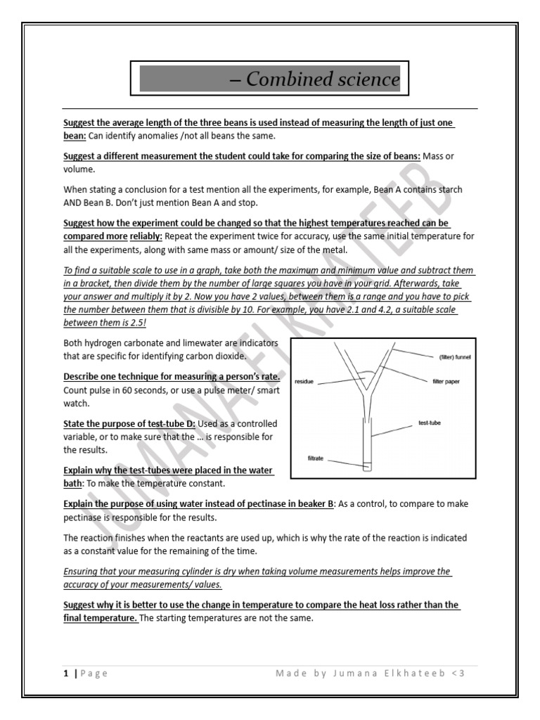 Paper 6 Combined Science Notes | PDF | Temperature | Water