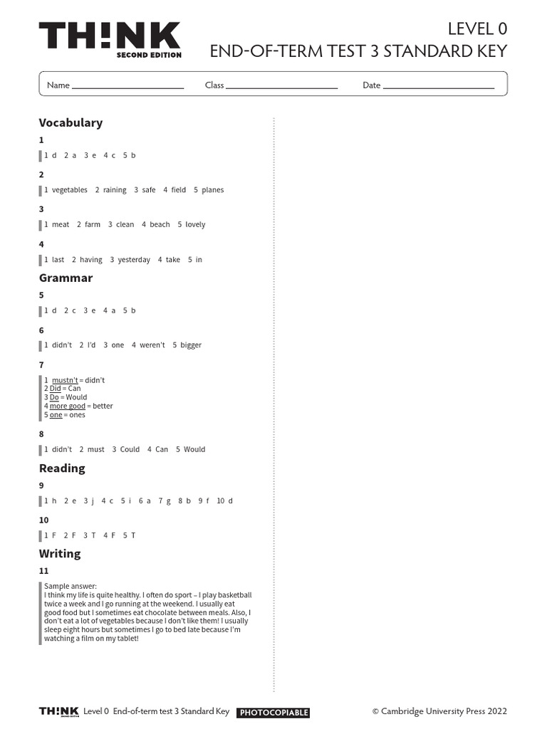 Level 0 End-of-Term Test Key | PDF