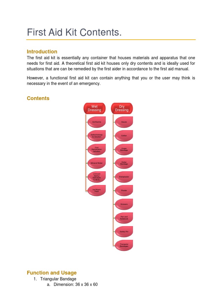 First Aid Kit Contents | PDF | First Aid | Wound