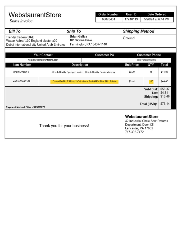 Invoice for Restaurant Supplies | PDF