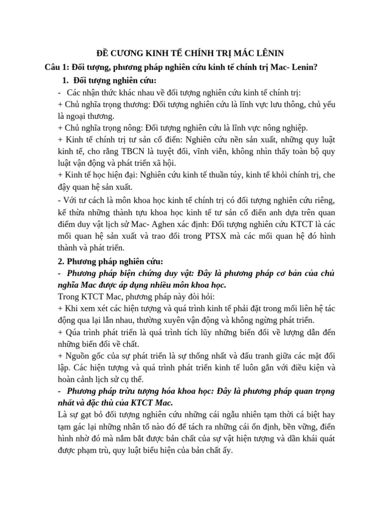 Đề cương KTCT mác lenin | PDF