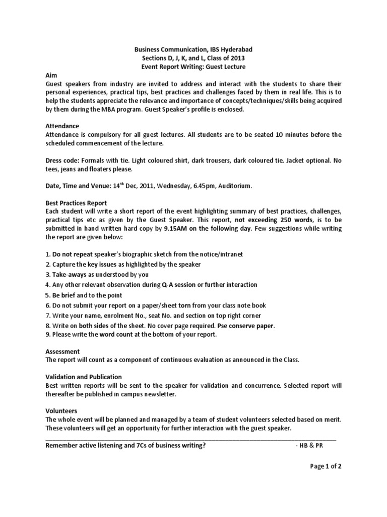 Guest Lecture Report Guidelines | PDF | Dell | Lecture
