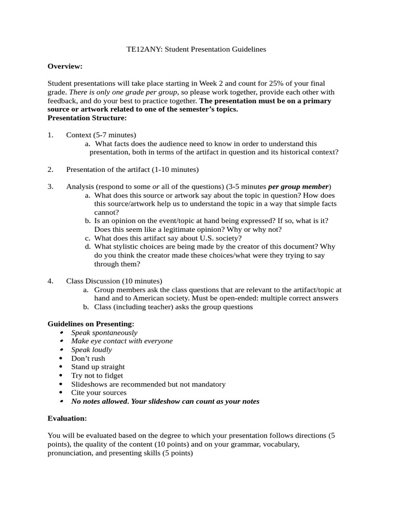 Student Presentation Guidelines Overview | PDF