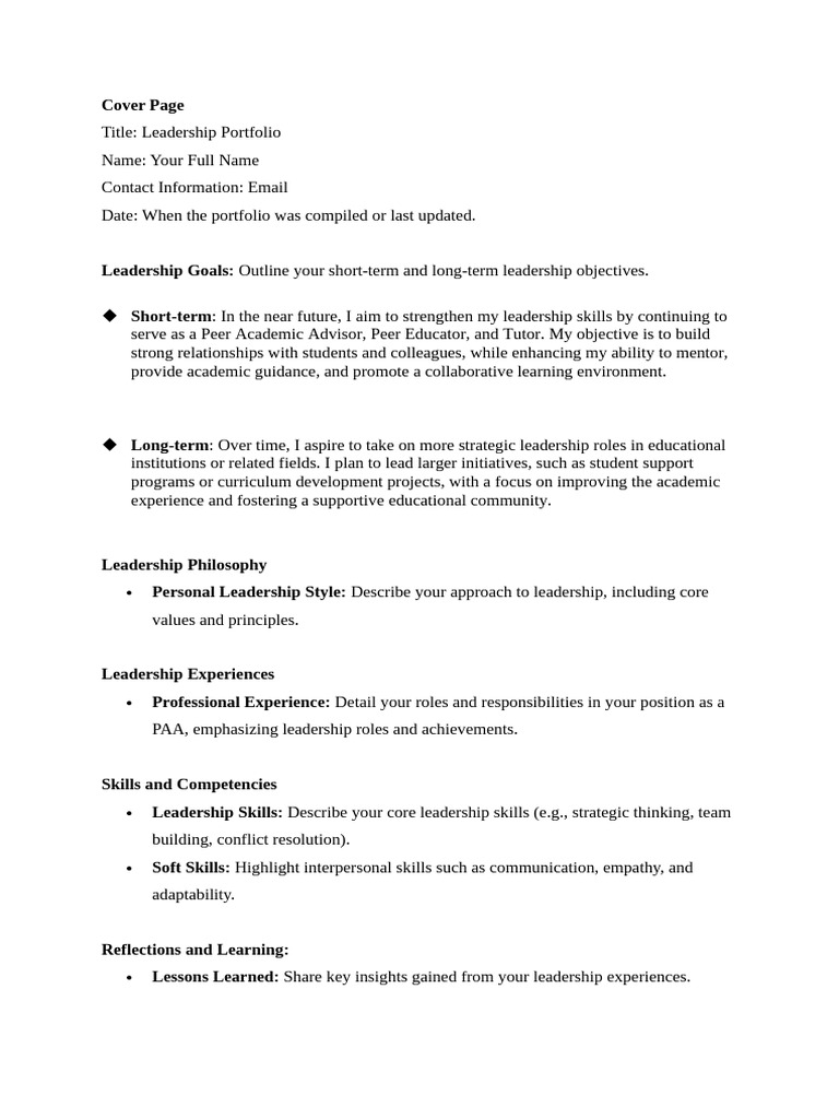 Leadership Portfolio Guide | PDF | Business | Self-Improvement