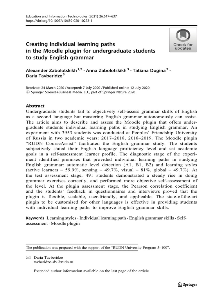 Zabolotskikh 2020 Creating Individual Learning Paths in The Moodle ...