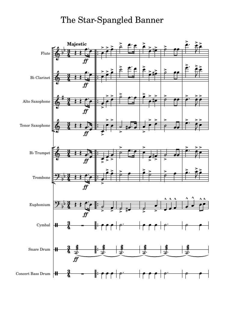 Star Spangled Banner Instrumentation Pdf Music Technology Aerophones