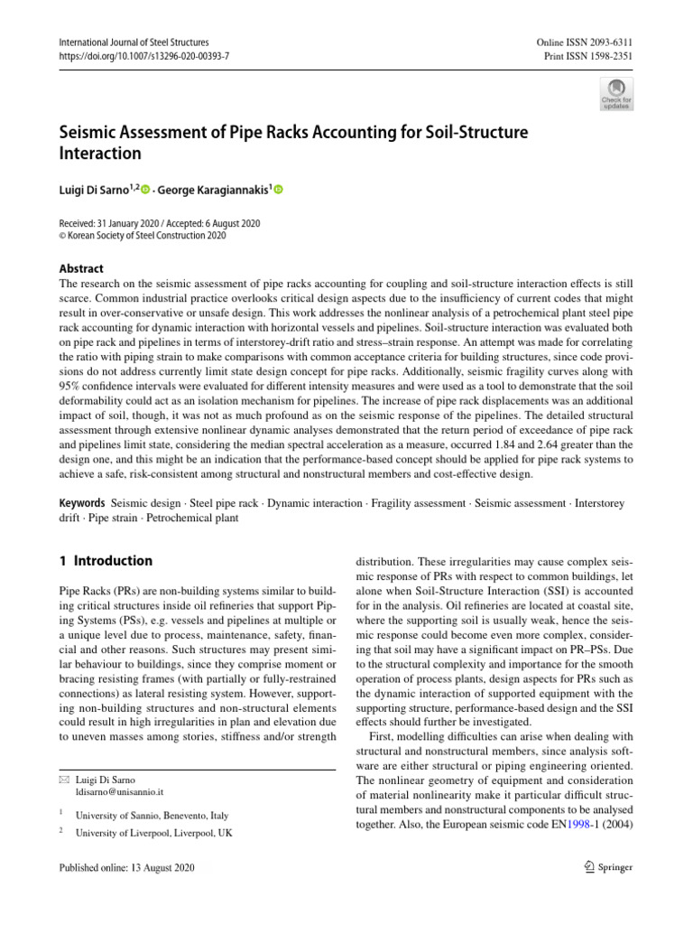 Seismic Assessment of Pipe Racks | PDF | Buckling | Strength Of Materials