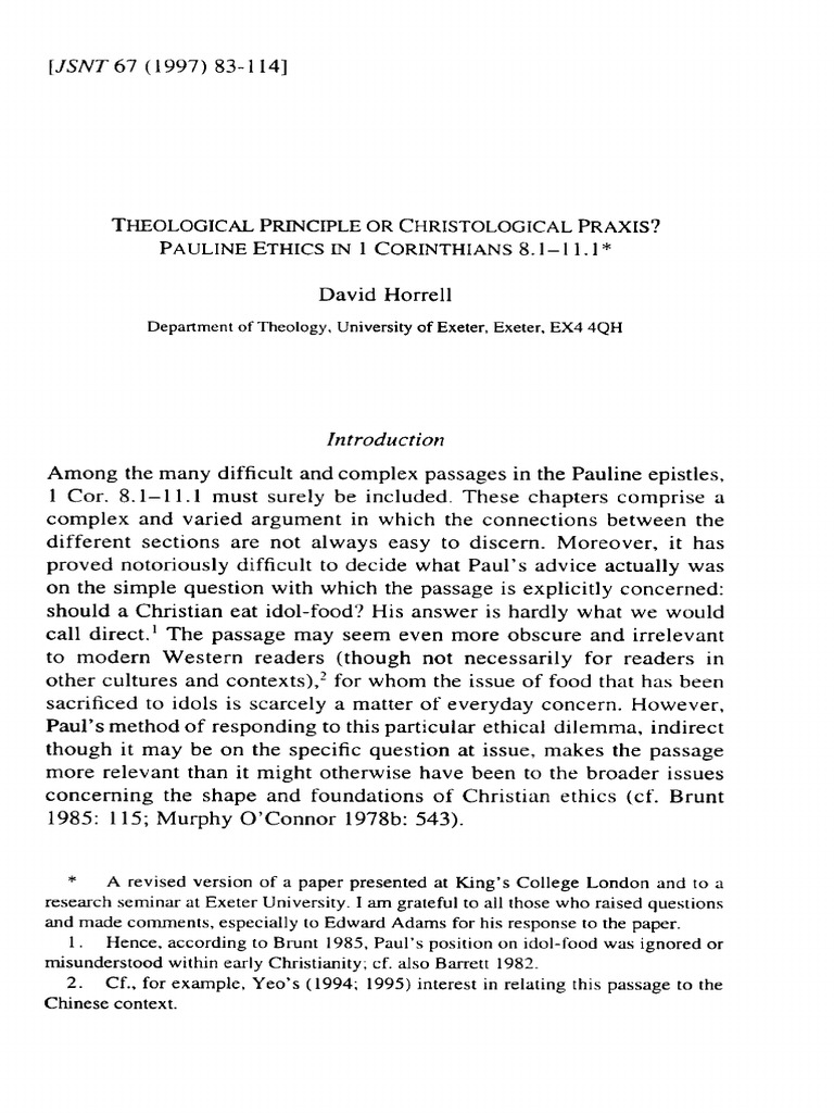 Horrell 1998 theological principle or christological praxis pauline