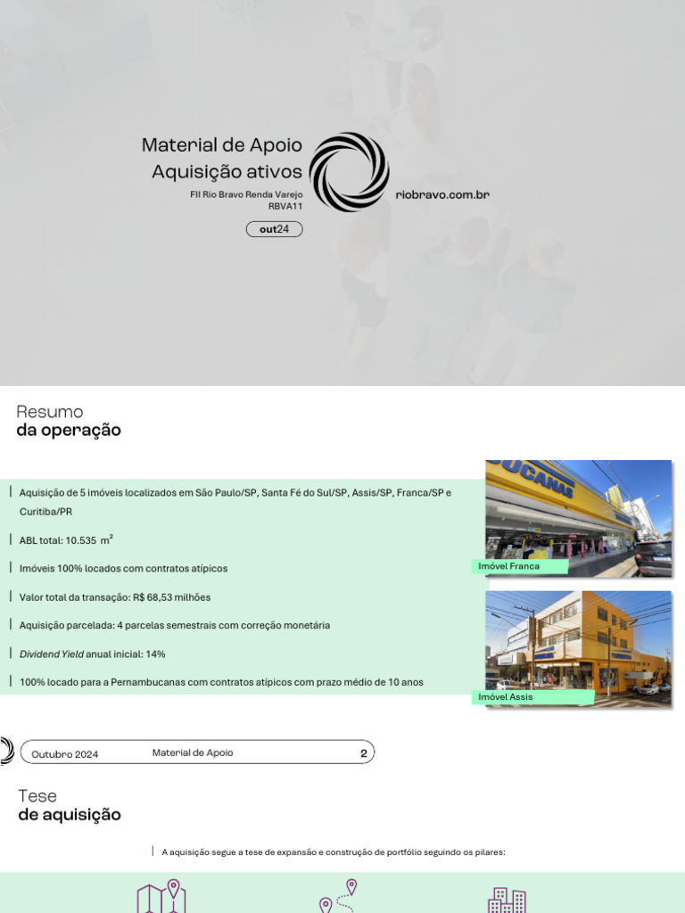 Aquisição de Imóveis pelo FII RBVA11 | PDF | São Paulo | França
