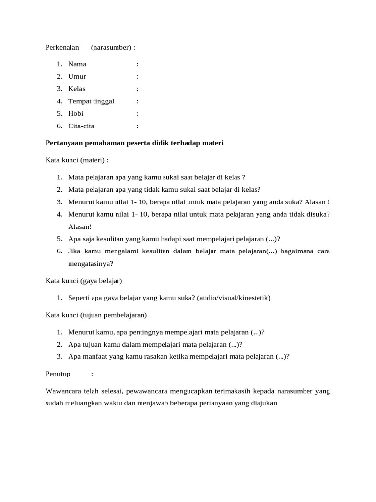 Wawancara Siswa: Minat dan Gaya Belajar | PDF | Sains & Matematika