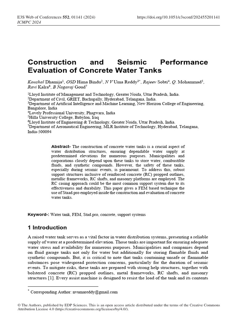 Seismic Evaluation of Concrete Water Tanks | PDF | Beam (Structure ...