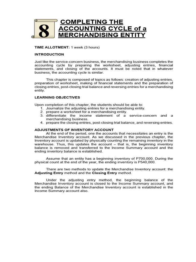 Closing Entries for Merchandising Cycle | PDF | Debits And Credits ...