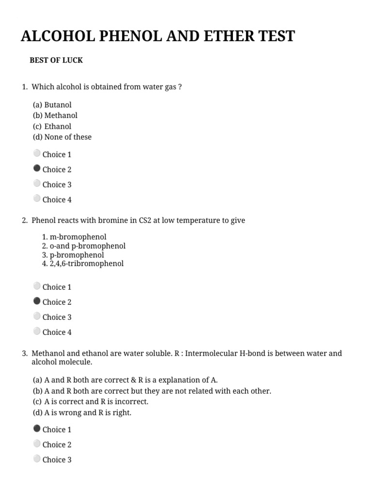 Alcohol Phenol and Ether Test | PDF | Ethanol | Ether