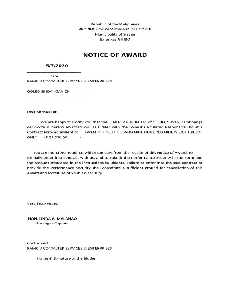 Award Notice for Computer Services | PDF