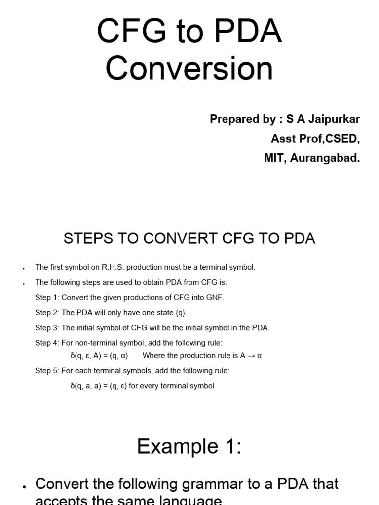 CFG to PDA Conversion Steps and Examples | PDF | Formalism (Deductive ...