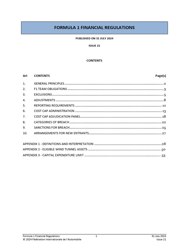 2025 F1 Financial Regulations Overview | PDF | Formula One | Taxes