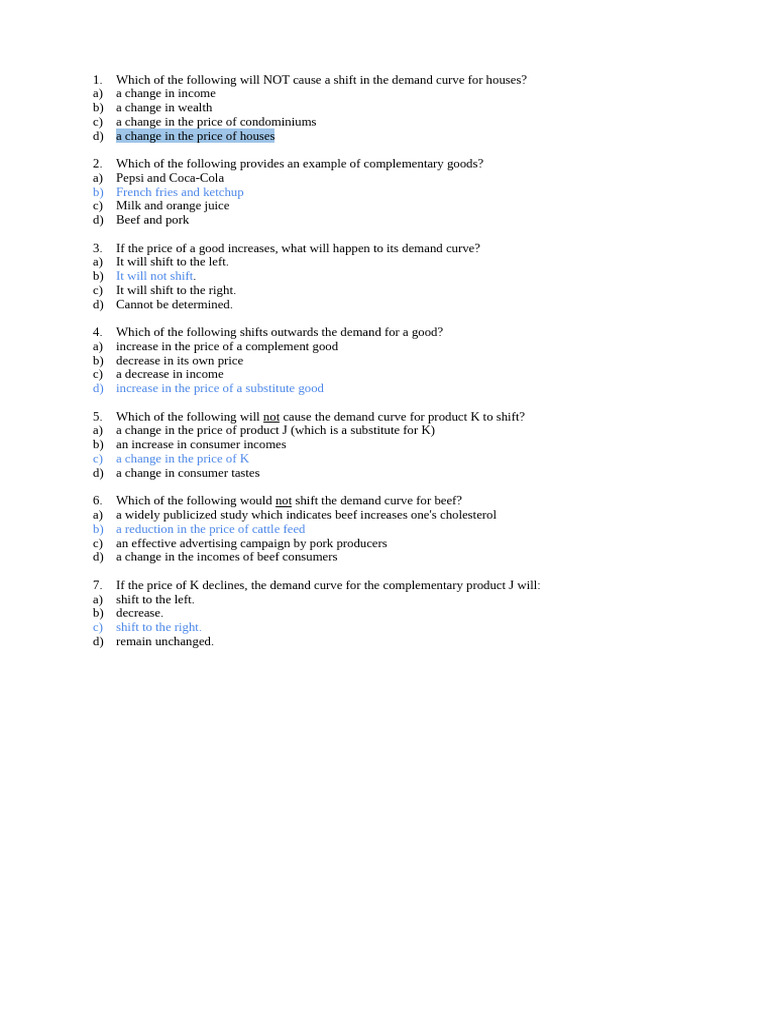 01.03.01 Demand Questions | PDF | Demand | Demand Curve