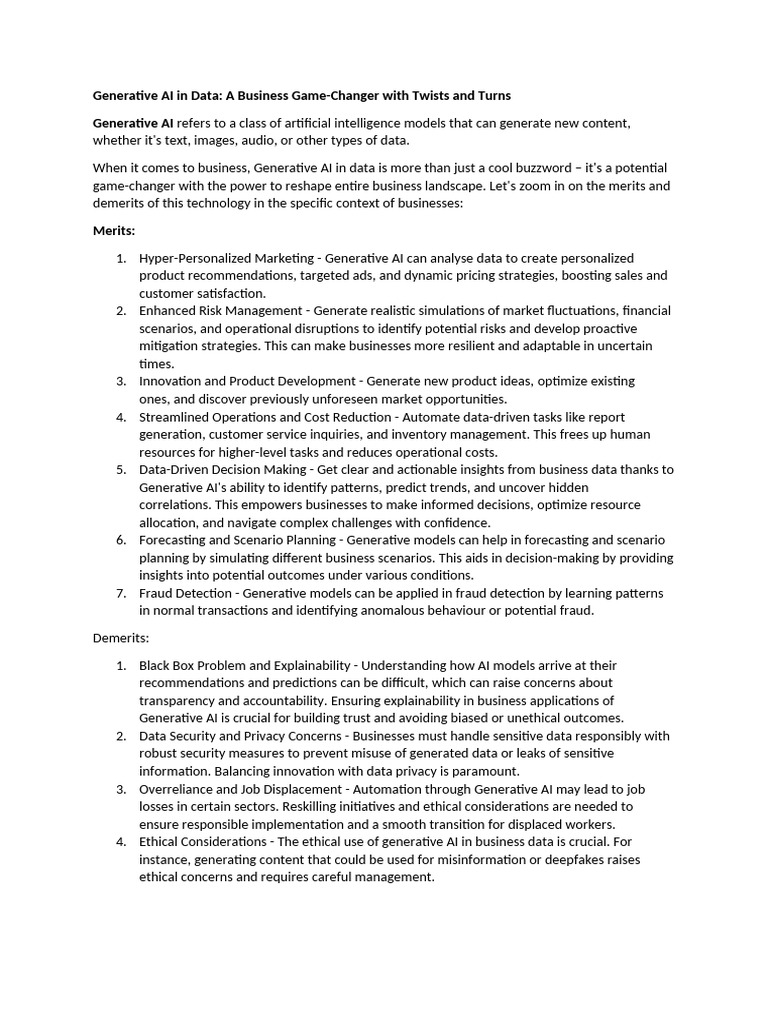 Generative AI: Business Impacts and Risks | PDF | Artificial ...