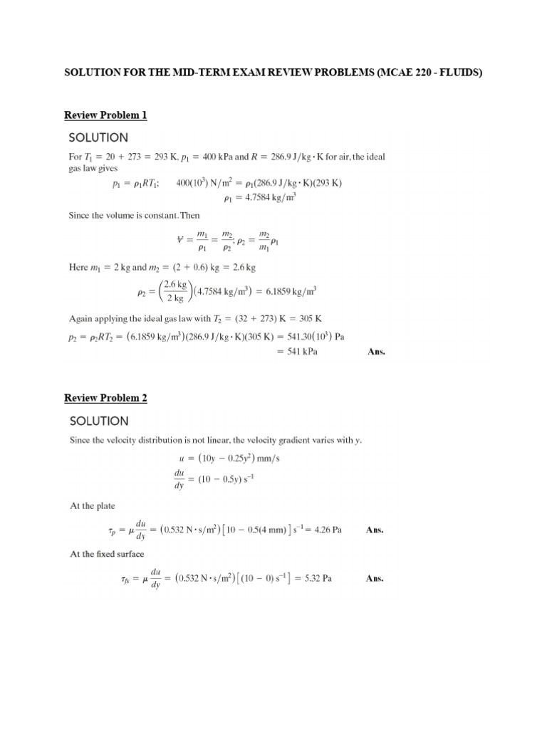 MCAE 220 - Solution Mid-Term Review Problems | PDF | Science & Mathematics