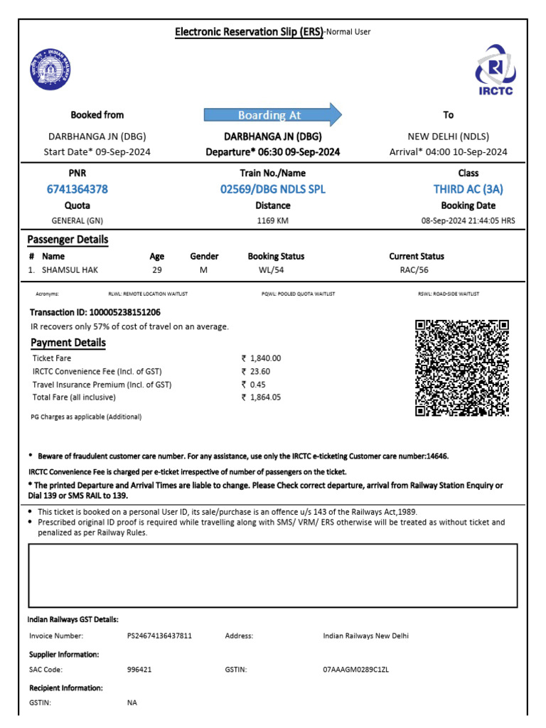 02569/DBG NDLS SPL Third Ac (3A) | PDF | Identity Document