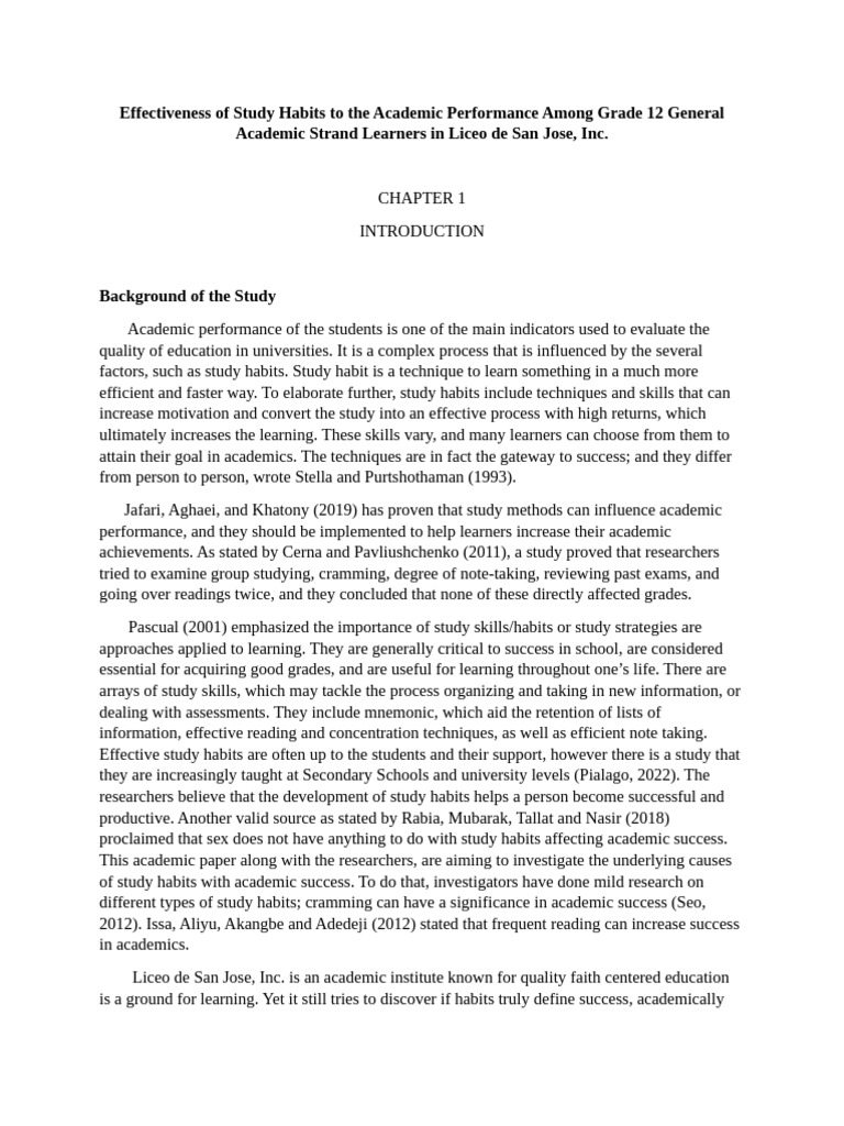 Study Habits and Academic Success in Grade 12 | PDF | Survey ...