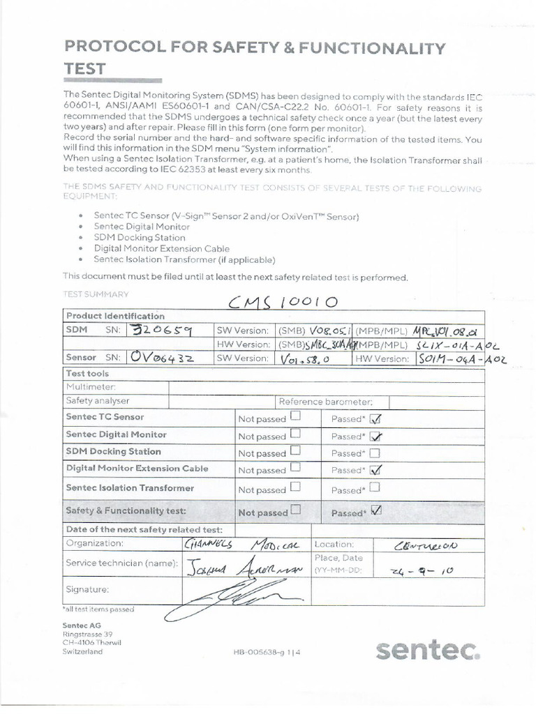 Sentec SN - 320659 Check List | PDF