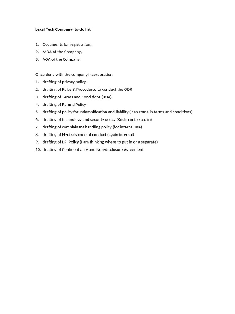 Legal Tech Company Incorporation Checklist | PDF | Business | Finance ...