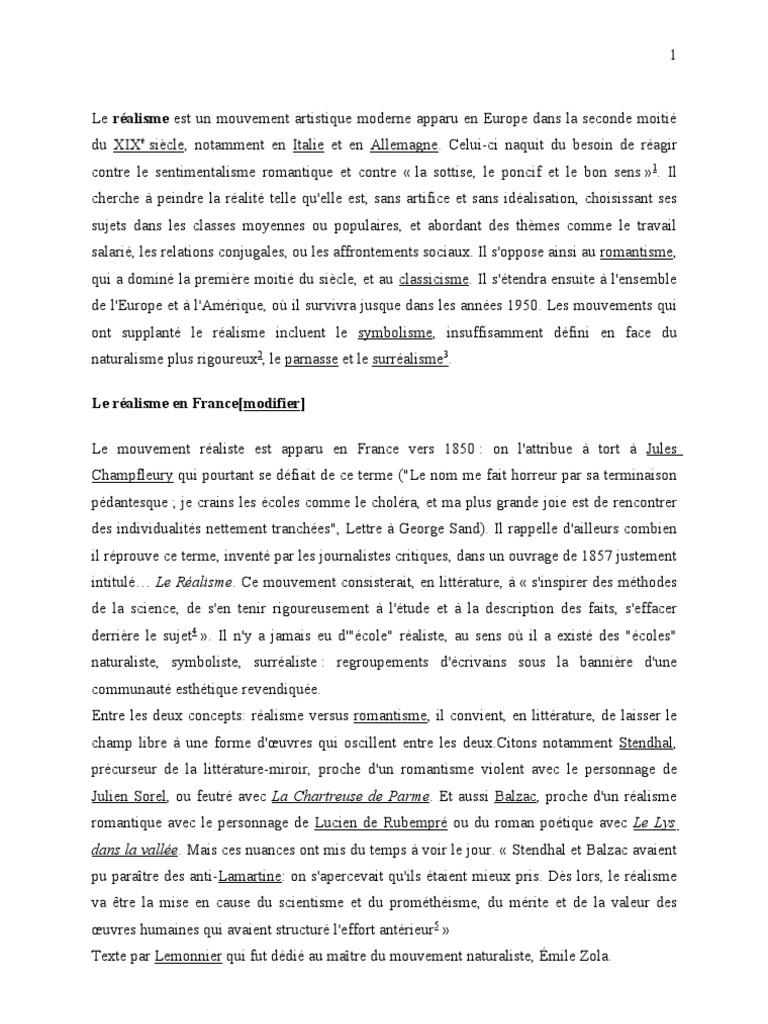 dissertation sur le realisme et le naturalisme