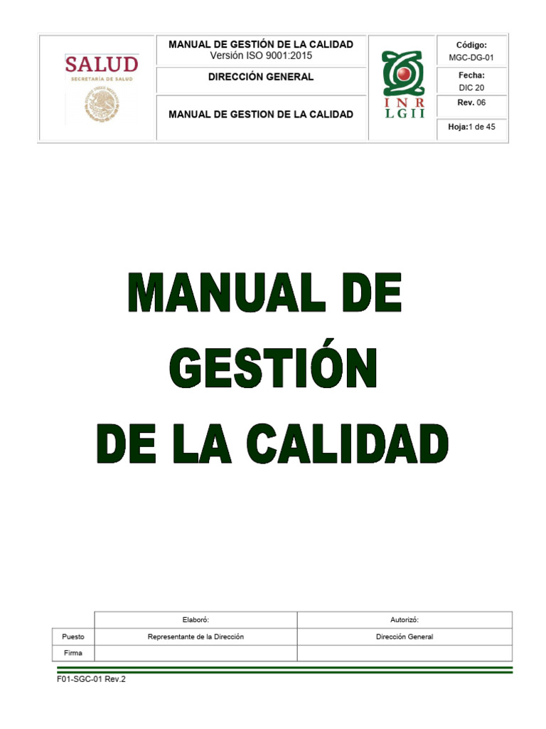 Manual de Calidad ISO 9001:2015 | PDF | Sistema de manejo de calidad ...