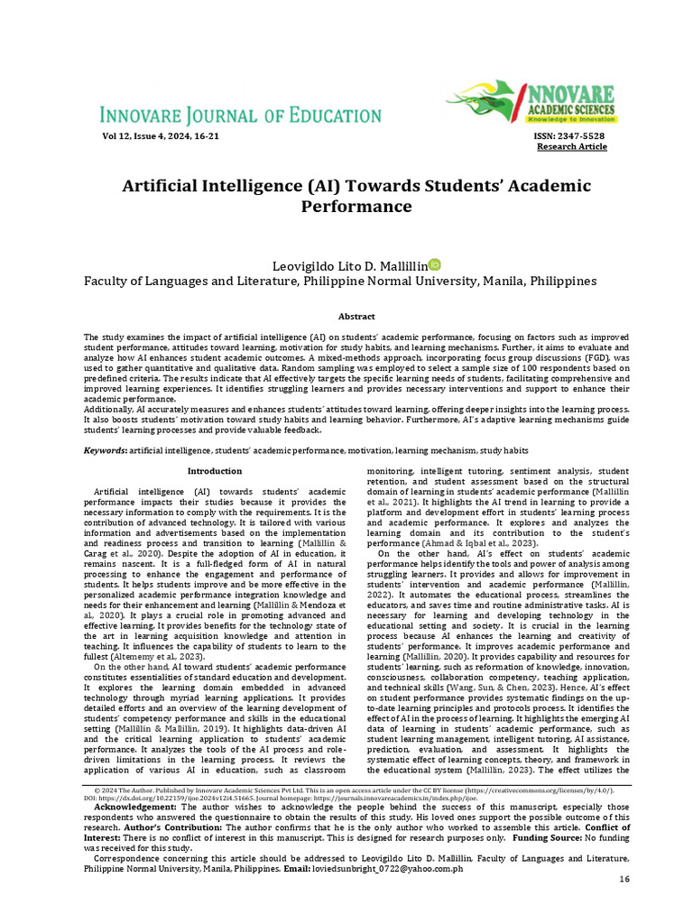 AI's Impact on Student Performance | PDF | Learning | Intelligence (AI ...