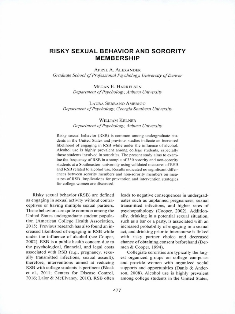 Alexander Et Al. Risky Sexual Behavior | PDF | Race And Ethnicity In ...