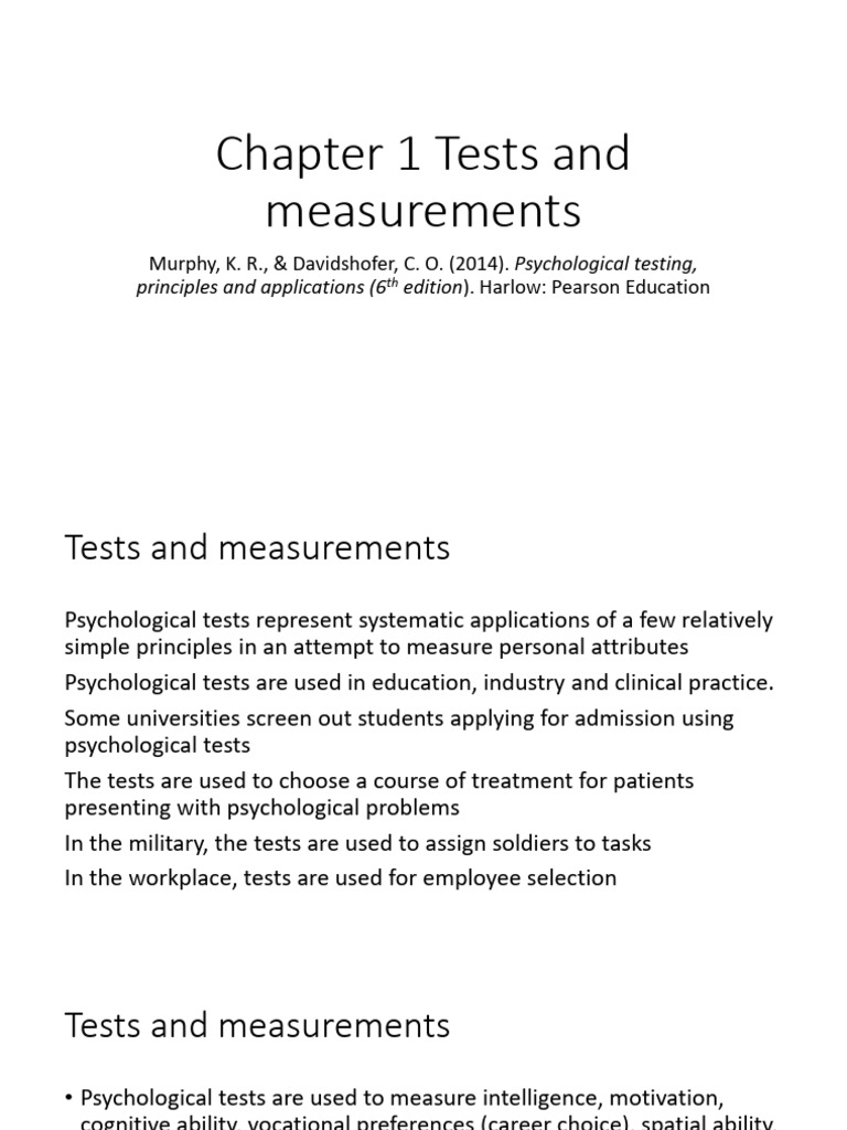 Chapter 1 Tests And Measurements Pdf Psychological Testing Psychology