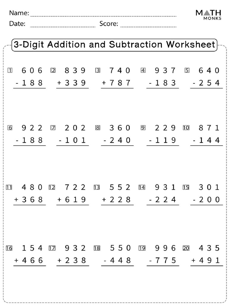 Grade 3 Addition Subtraction Worksheets | PDF