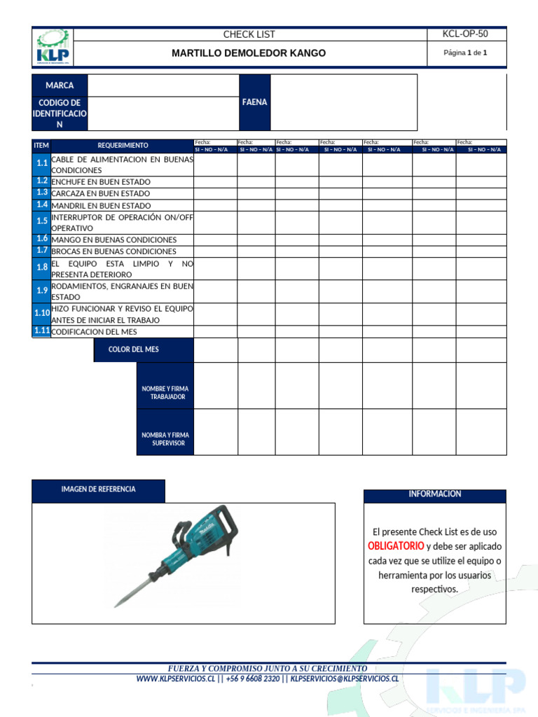 CHECK LIST MARTILLO DEMOLEDOR KANGO | PDF