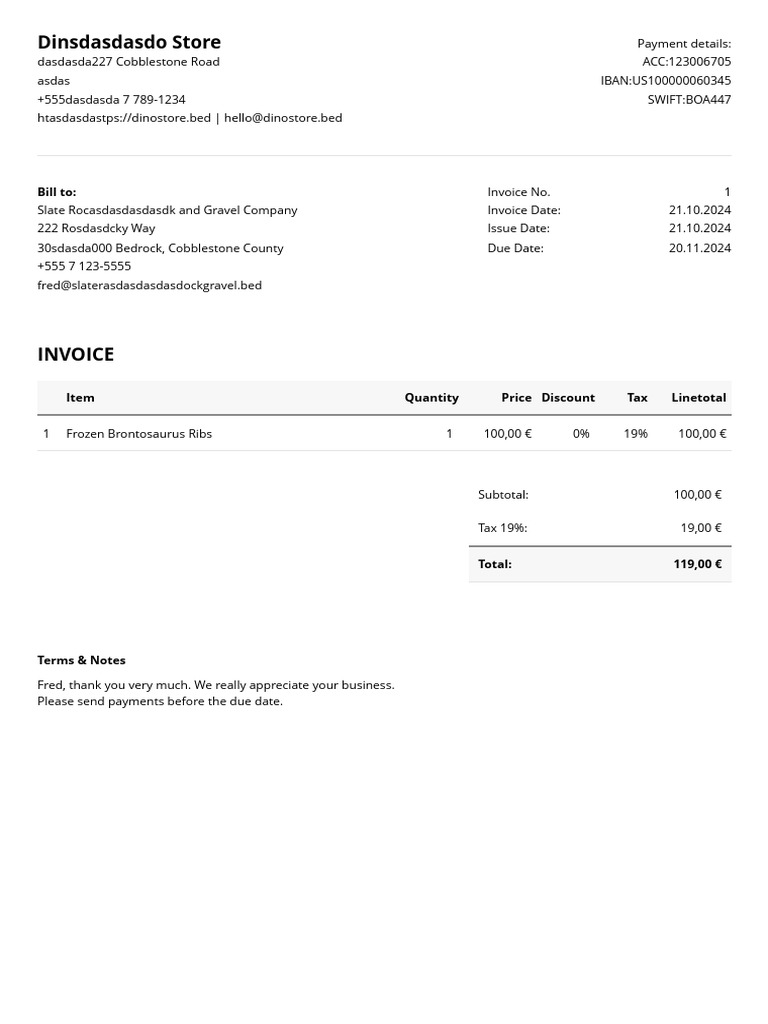 Invoice for Frozen Brontosaurus Ribs | PDF