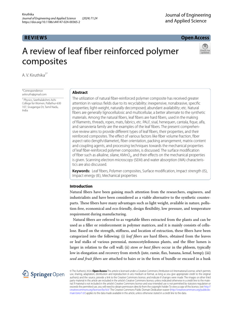 Leaf Fiber Reinforced Polymer Composites | PDF | Composite Material ...