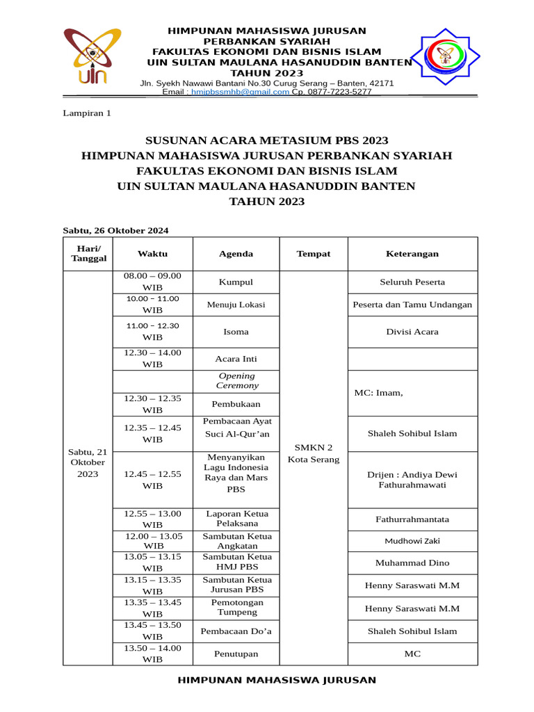 Acara Metasium PBS 2023 UIN Banten | PDF