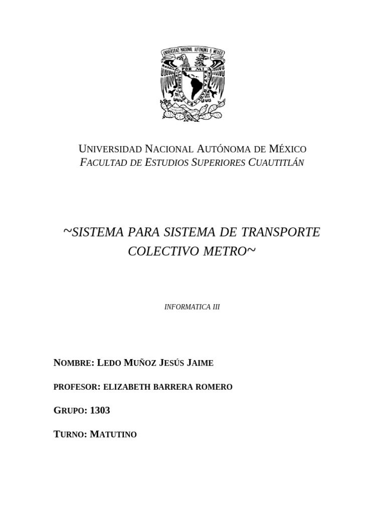 Proyecto de Sistema para Metro | PDF | Tránsito rápido | Transporte